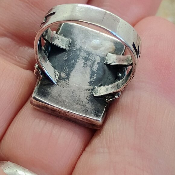Vtg Native Sterling Silver Green Turquoise Ring Large Rectangle Size 6.5 - Picture 5 of 12